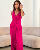 Solid Color Sleeveless Vest Pants Casual Suit Fashionable Work Wear Two-piece Set