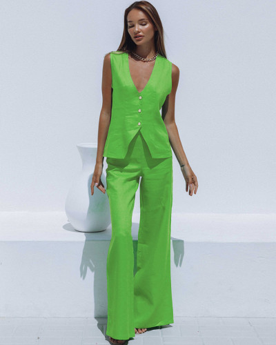 Solid Color Sleeveless Vest Pants Casual Suit Fashionable Work Wear Two-piece Set
