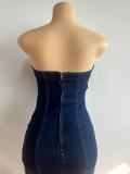 Summer sexy strapless denim long dress