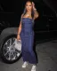 Summer sexy strapless denim long dress