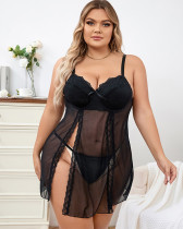  Plus size sexy lingerie sheer nightgown babydoll lingerie set