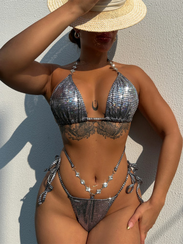 Matching Bikini Set Diamond Strings Sexy Swimwear