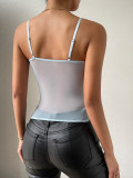 Mesh spliced lace fishbone underwire see-through slim strap camisole