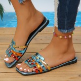 Indoor outdoor flat slippers for women cross solid color fashion sandals
