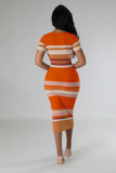 Fashionable round neck knitted slim short-sleeved bodycon dress