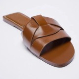 Indoor outdoor flat slippers for women cross solid color fashion sandals