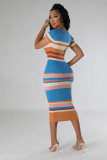 Fashionable round neck knitted slim short-sleeved bodycon dress