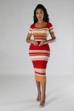 Fashionable round neck knitted slim short-sleeved bodycon dress