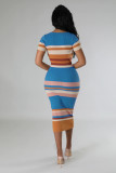 Fashionable round neck knitted slim short-sleeved bodycon dress