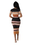 Fashionable round neck knitted slim short-sleeved bodycon dress