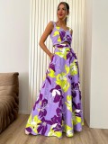 Fashion vocation outfit printed crop top long skirt set