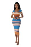 Fashionable round neck knitted slim short-sleeved bodycon dress