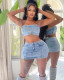 Summer Sexy Beaded Denim Set Vest Mini Skirt Two Piece Clothing