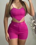 Sexy diamond heart shape camisole shorts casual matching 2-piece set