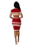Fashionable round neck knitted slim short-sleeved bodycon dress