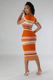 Fashionable round neck knitted slim short-sleeved bodycon dress