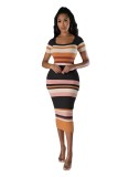 Fashionable round neck knitted slim short-sleeved bodycon dress