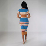 Fashionable round neck knitted slim short-sleeved bodycon dress