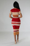 Fashionable round neck knitted slim short-sleeved bodycon dress