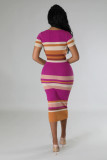Fashionable round neck knitted slim short-sleeved bodycon dress