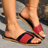 Indoor outdoor flat slippers for women cross solid color fashion sandals