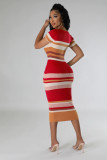 Fashionable round neck knitted slim short-sleeved bodycon dress