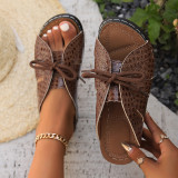 Casual snake print slippers for women hollow out bow-decorated Roman shoes