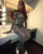 Sexy tight see-through mesh printed two piece pants set