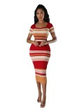 Fashionable round neck knitted slim short-sleeved bodycon dress
