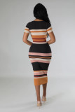 Fashionable round neck knitted slim short-sleeved bodycon dress