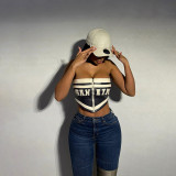 Summer sexy printed zipper slim PU tube top