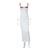 Summer fashion embroidered lace sexy sling long dress