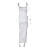 Summer fashion embroidered lace sexy sling long dress