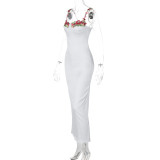 Summer fashion embroidered lace sexy sling long dress