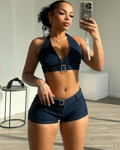 Summer denim vest and shorts set