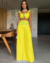 Summer solid color casual sexy two-piece wide-leg trousers suit