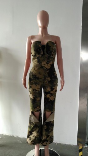 Strapless camouflage fashionable women's jumpsuit