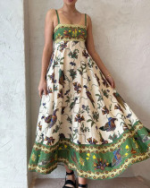 Summer elegant printed sleeveless straps vocation dress