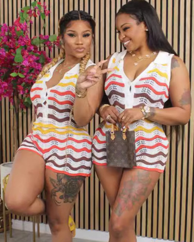 Summer casual knitted women's rompers jumpsuit