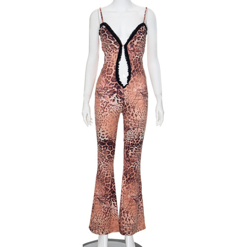 Summer sexy sleeveless suspender slim fit jumpsuit