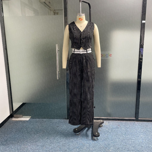 Summer blazer suit V-neck striped vest straight pants suit