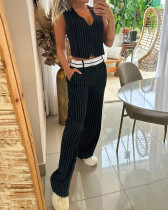 Summer blazer suit V-neck striped vest straight pants suit