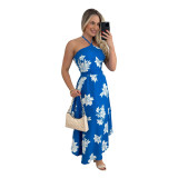 Resort style digital printed halter neck strapless maxi dress
