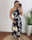 Resort style digital printed halter neck strapless maxi dress