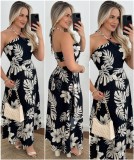 Resort style digital printed halter neck strapless maxi dress
