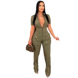 Fashionable and Sexy Summer Zipper Pocket Cargo Jumpsuit