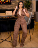 Fashionable and Sexy Summer Zipper Pocket Cargo Jumpsuit