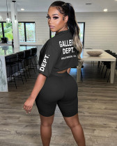 Summer Letter Round Neck Short Sleeve Shorts Set