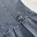 Summer sexy pleated V-neck stretch denim dress