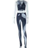 Summer fashion printed slim vest trousers set